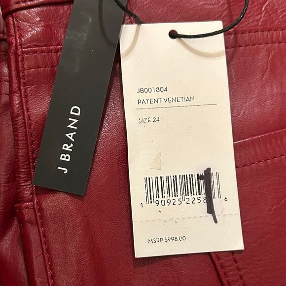 J Brand Oxblood Leather Pants Women’s 24 Mid Rise Slim Ankle Moto NWT - Picture 3 of 6
